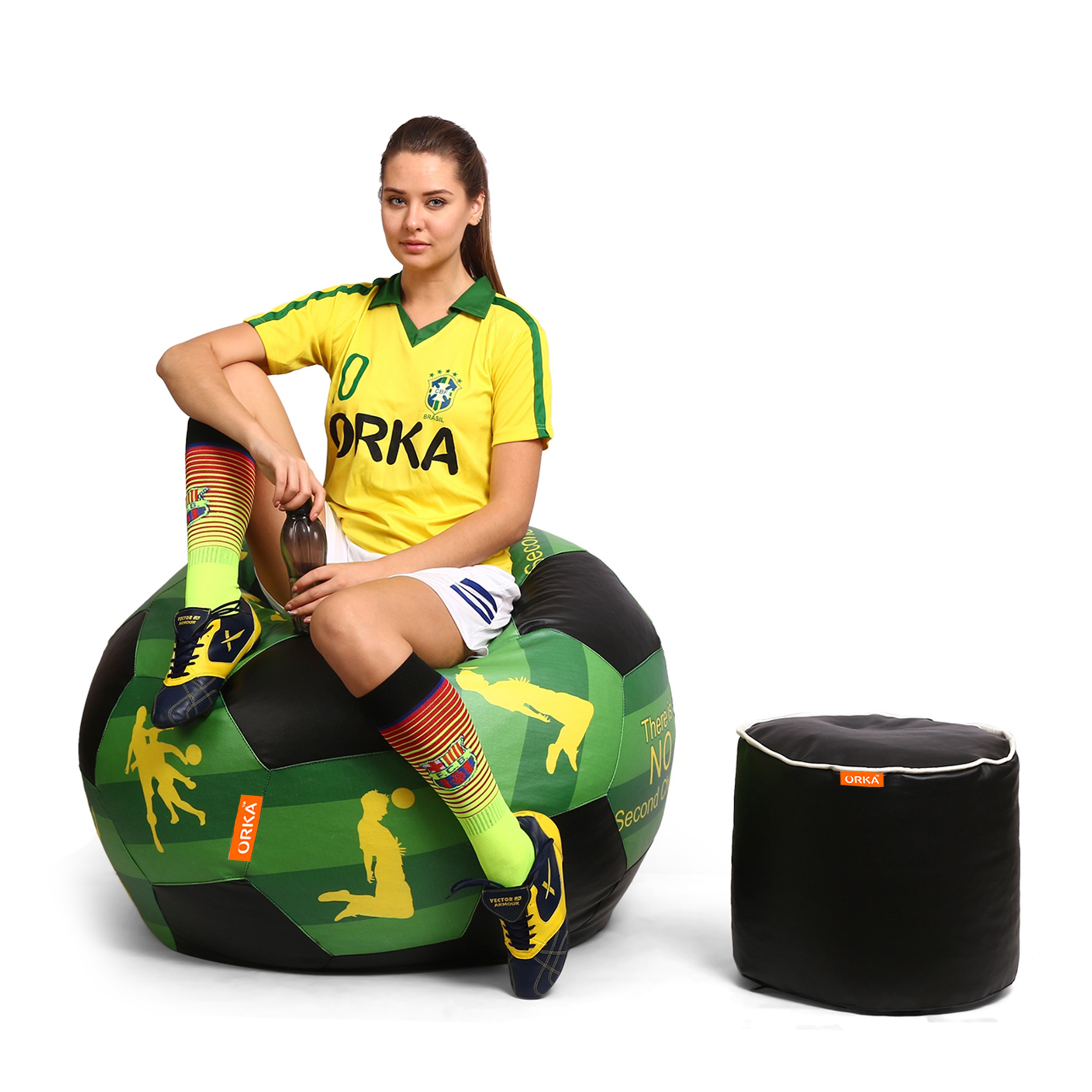 Orka Digital Printed XXL Foorball With Mathching Footstool Filled Bean Bag With Beans (FB49 Multicolor)